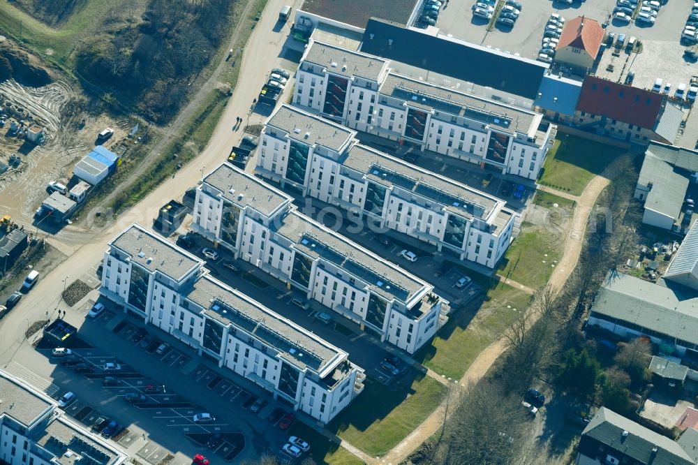 Berlin from above - Construction site to build a new multi-family residential complex An der Schule destrict Mahlsdorf in Berlin