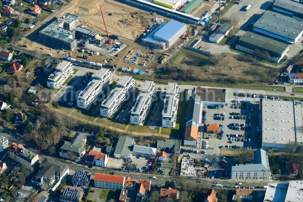 Aerial image Berlin - Construction site to build a new multi-family residential complex An der Schule destrict Mahlsdorf in Berlin