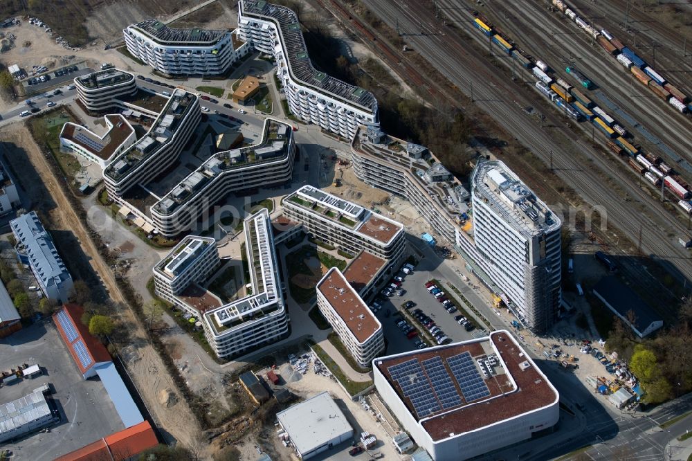 München from the bird's eye view: Multi-family residential complex Wohnanlage Baumkirchen Mitte on Hermann-Weinhauser-Strasse in Munich in the state Bavaria, Germany