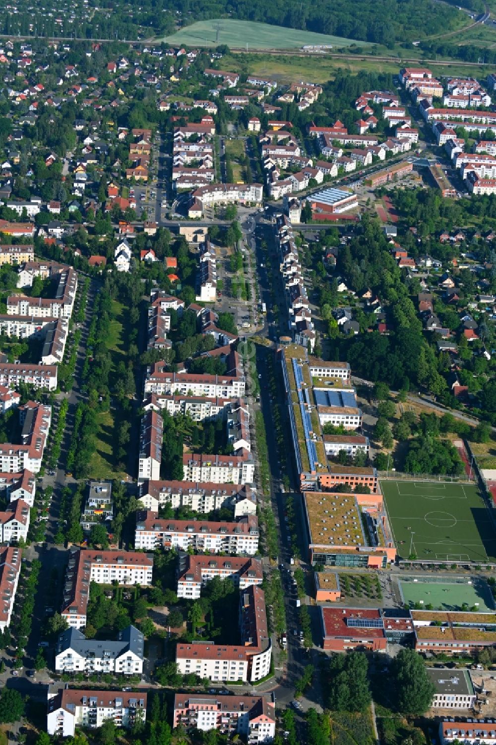 Berlin from above - Residential area of a multi-family house settlement Achillesstrasse - Muenchehagenstrasse in the district Karow in Berlin, Germany