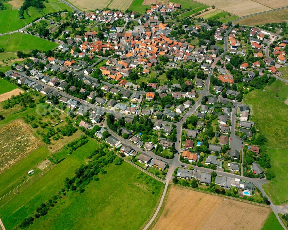 Aerial image Albach - Residential area of a multi-family house settlement in Albach in the state Hesse, Germany