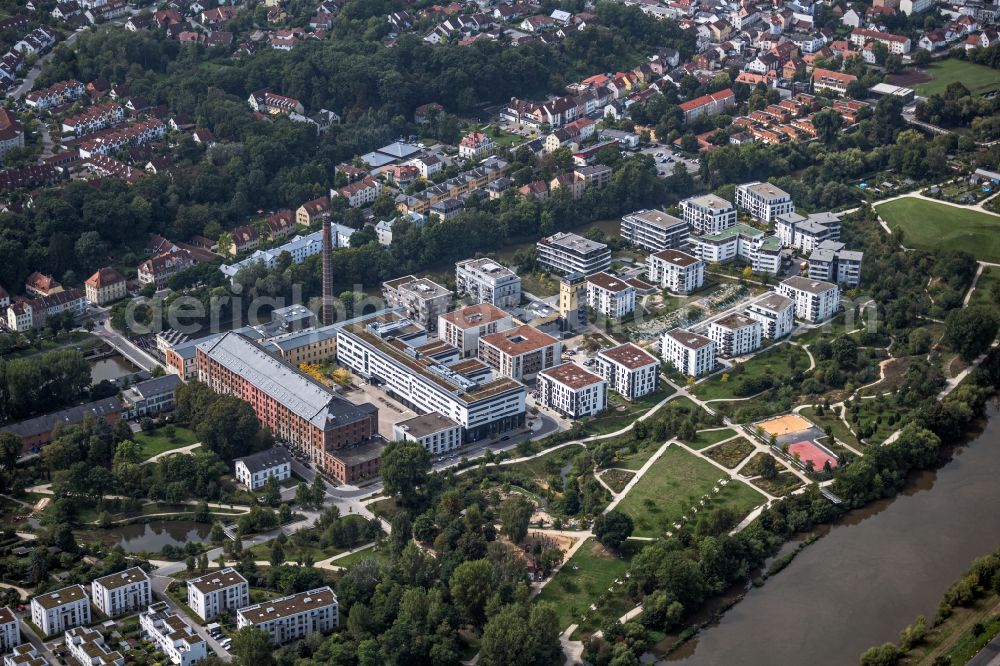 Aerial image Bamberg - Residential area of a multi-family house settlement ALTE SPINNEREI auf of Erbainsel on Krackhardtstrasse in Bamberg in the state Bavaria, Germany