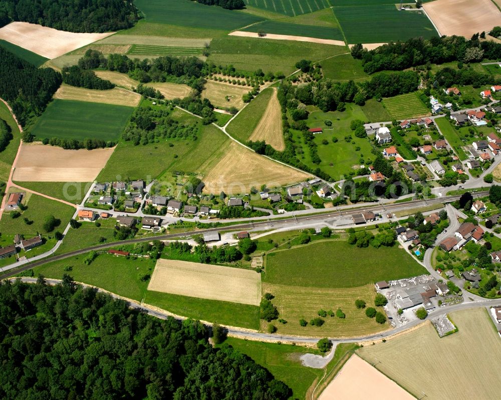 Lottstetten from above - Residential area of a multi-family house settlement with Bahnhof on Laubschochenstrasse in Lottstetten in the state Baden-Wuerttemberg, Germany