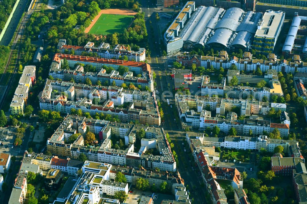 Berlin from above - Residential area of a multi-family house settlement on Berliner Strasse in the district Tegel in Berlin, Germany