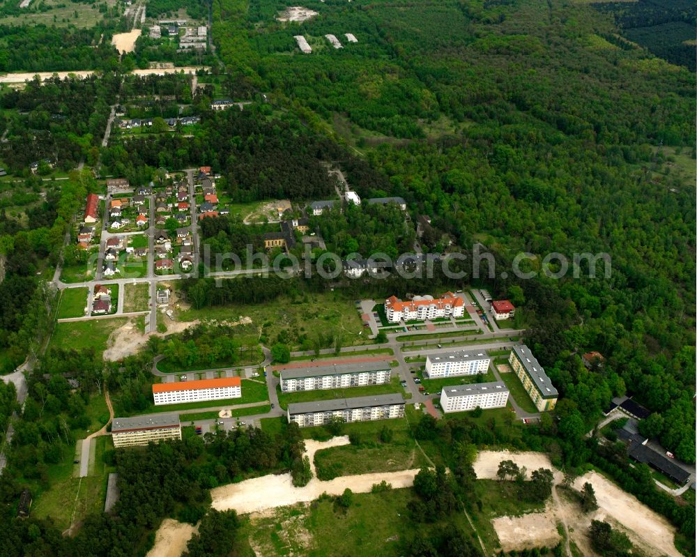 Aerial photograph Roßlau Elbe - Residential area of a multi-family house settlement on Birkenallee in Rosslau Elbe in the state Saxony-Anhalt, Germany