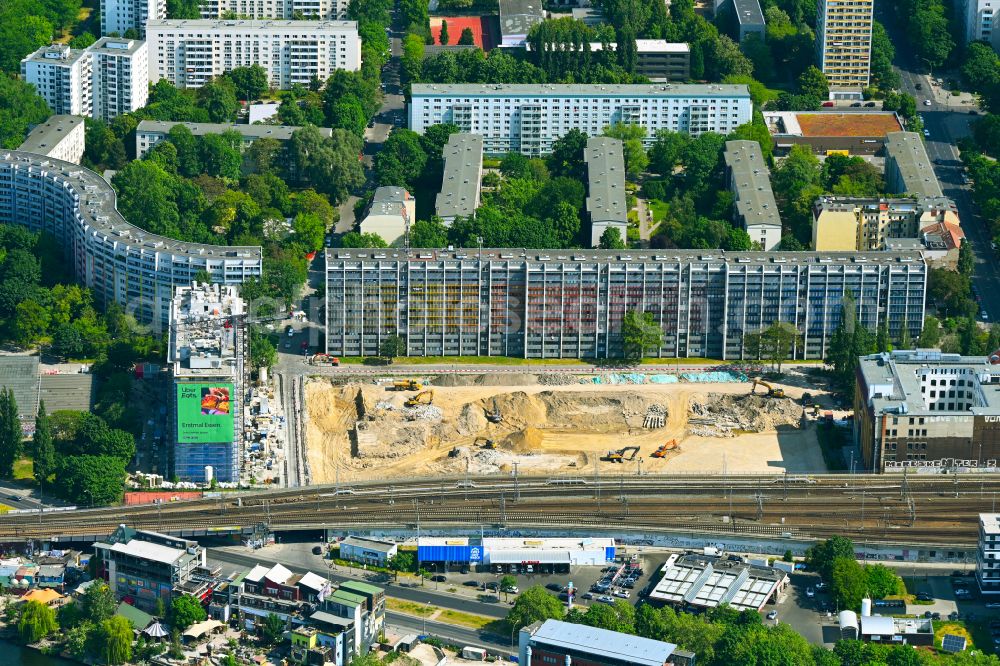 Berlin from above - Residential area LXK Campus of a multi-family house settlement on Andreas-, Krautstrasse and Lange Strasse in the district Friedrichshain in Berlin, Germany