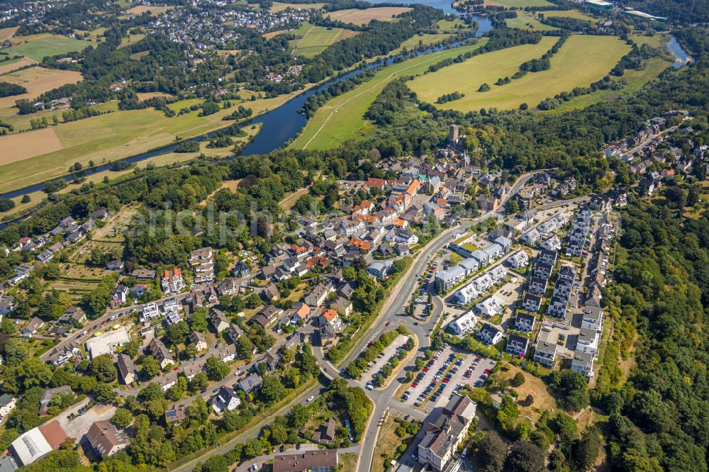 Blankenstein from above - Residential area of a multi-family house settlement Burgviertel on street Seilerweg in Blankenstein at Ruhrgebiet in the state North Rhine-Westphalia, Germany