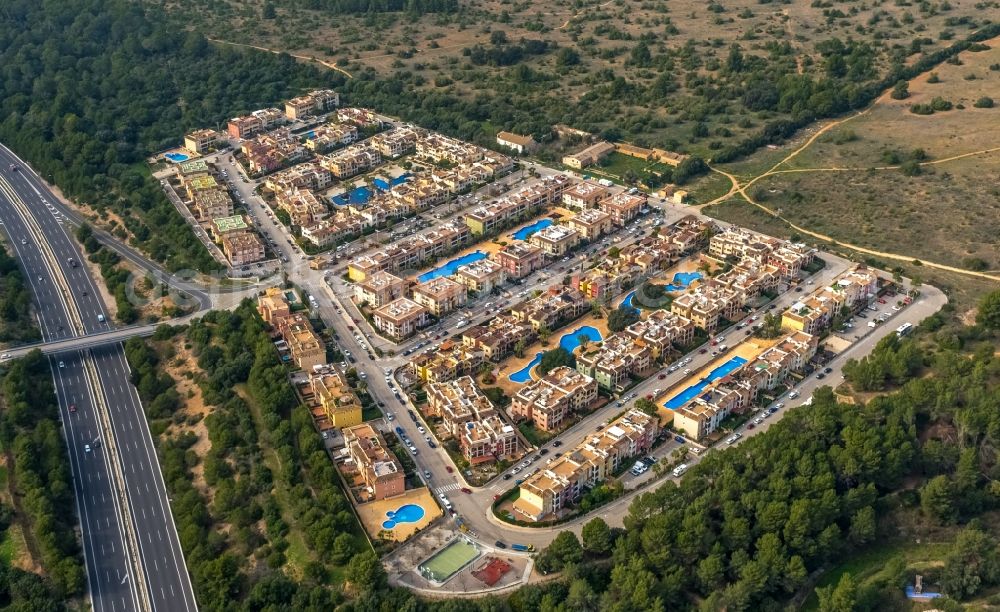 Aerial image Marratxi - Residential area of a multi-family house settlement between Carrer de l' Aljub, Carrer del Pujol, Carrer del Celler and Carrer de la SA?quia in Marratxi in Islas Baleares, Spain