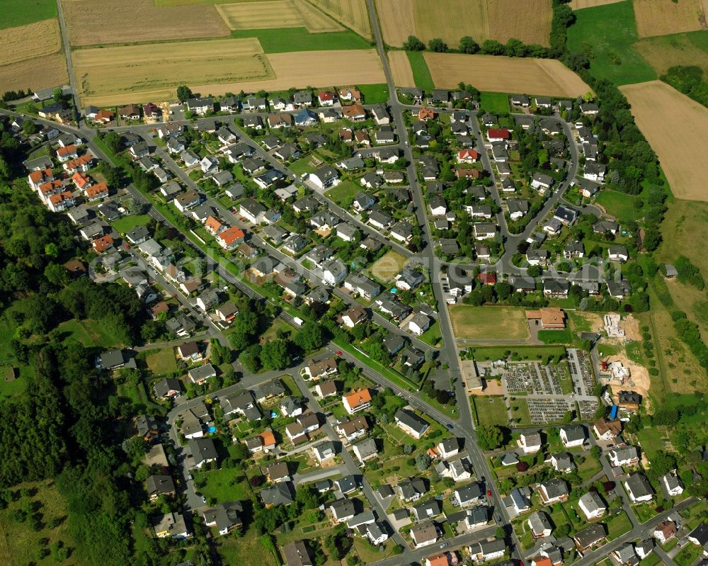 Aerial image Dehrn - Residential area of a multi-family house settlement in Dehrn in the state Hesse, Germany