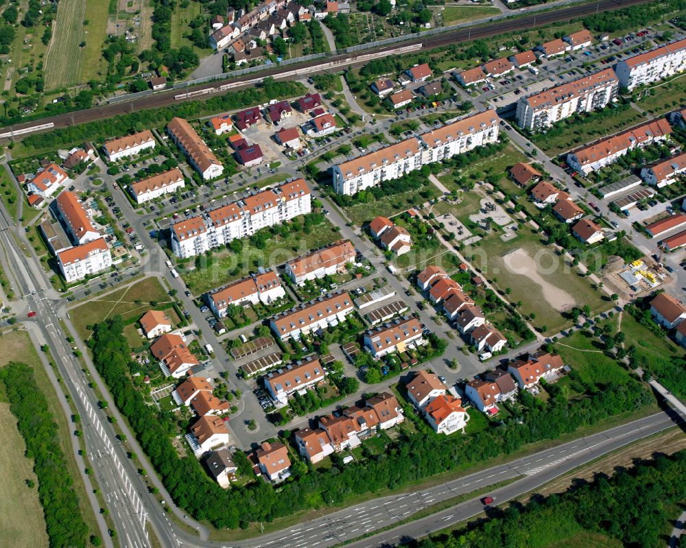 Karlsruhe from above - Residential area of a multi-family house settlement on Gustav-Heinemann-Strasse in the district Hagsfeld in Karlsruhe in the state Baden-Wuerttemberg, Germany