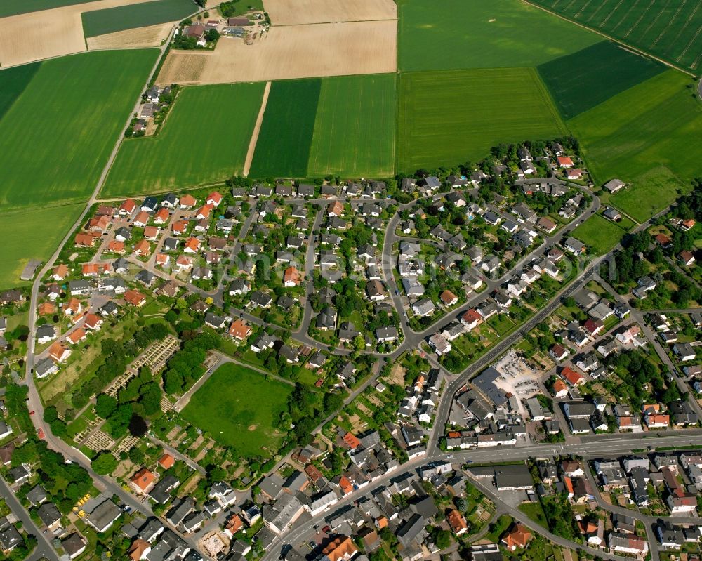 Kirberg from the bird's eye view: Residential area of a multi-family house settlement in Kirberg in the state Hesse, Germany