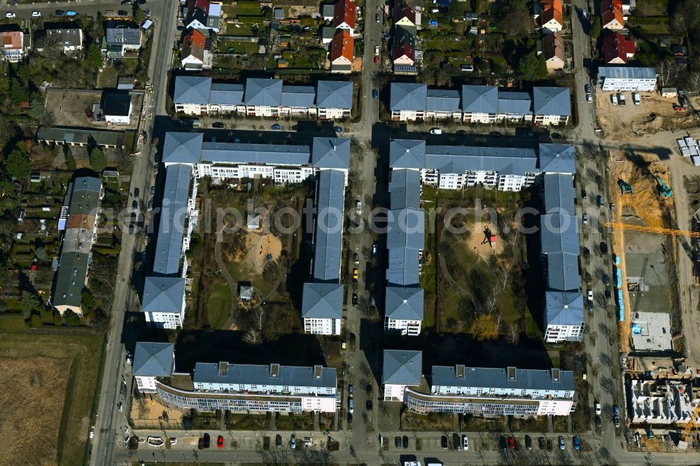 Berlin from above - Residential area of a multi-family house settlement on Kunibertstrasse - Anne-Frank-Strasse in the district Altglienicke in Berlin, Germany