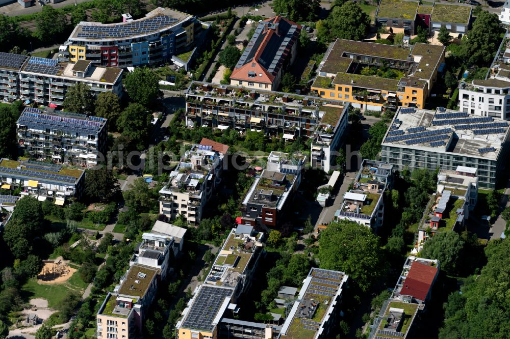 Aerial image Freiburg im Breisgau - Residential area of a multi-family house settlement on Kurt-Tucholsky-Strasse in the district Sankt Georgen in Freiburg im Breisgau in the state Baden-Wuerttemberg, Germany