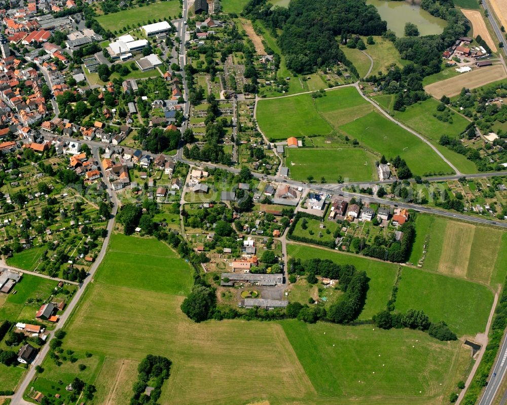 Langsdorf from the bird's eye view: Residential area of a multi-family house settlement in Langsdorf in the state Hesse, Germany