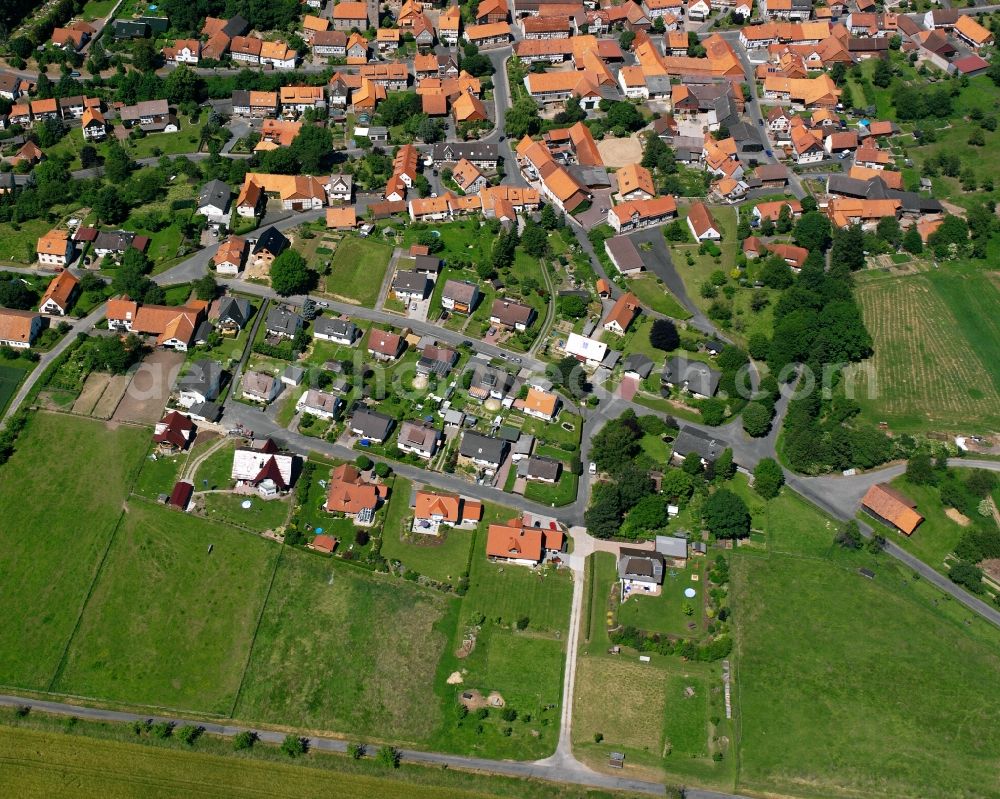 Lippoldshausen from the bird's eye view: Residential area of a multi-family house settlement in Lippoldshausen in the state Lower Saxony, Germany