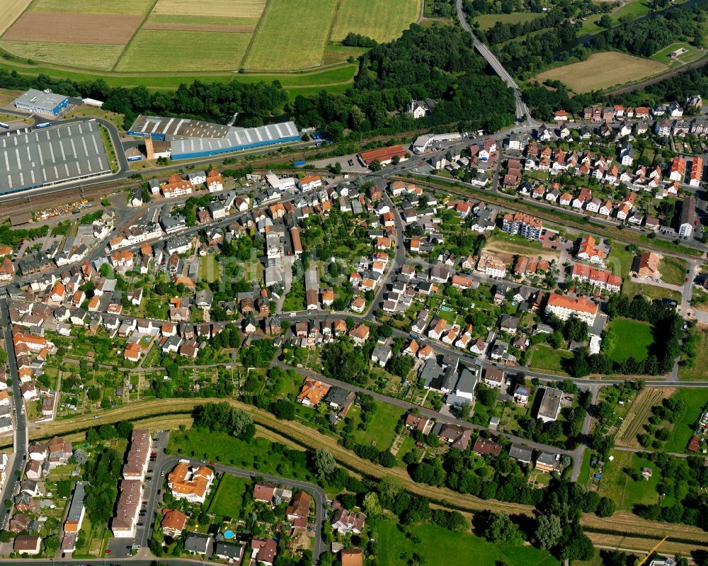 Aerial image Lollar - Residential area of a multi-family house settlement in Lollar in the state Hesse, Germany