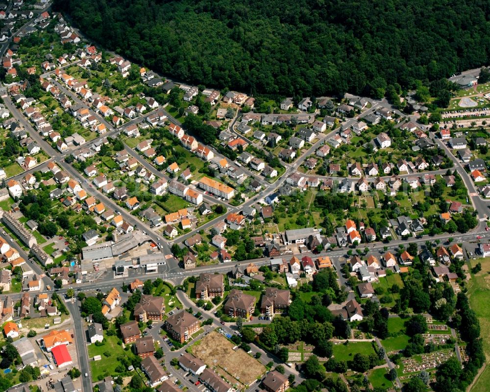 Lollar from above - Residential area of a multi-family house settlement in Lollar in the state Hesse, Germany