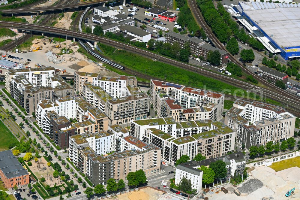 Aerial image Hamburg - Residential area of a multi-family house settlement Mitte Altona between Felicitas-Kukuck-Strasse and Harkortstrasse in the district Altona-Nord in Hamburg, Germany