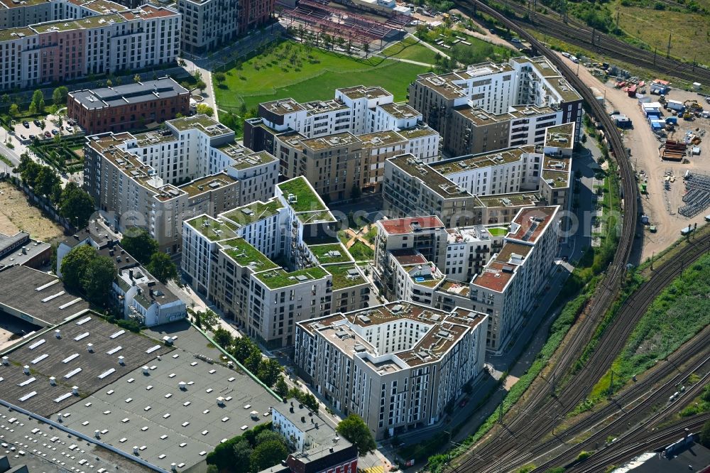 Aerial image Hamburg - Residential area of a multi-family house settlement Mitte Altona between Felicitas-Kukuck-Strasse and Harkortstrasse in Hamburg, Germany