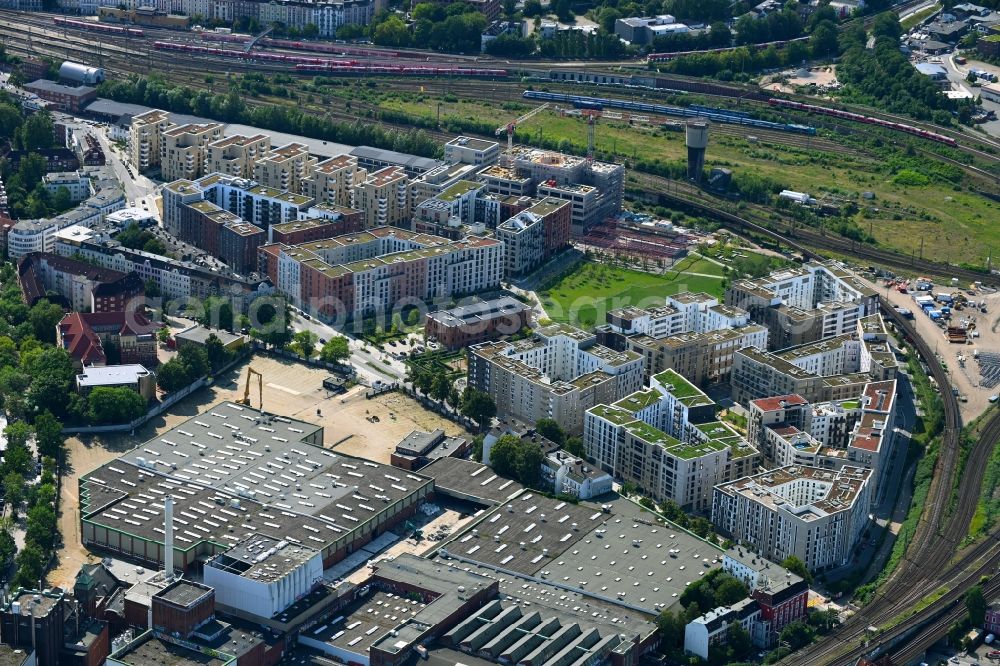 Hamburg from the bird's eye view: Residential area of a multi-family house settlement Mitte Altona between Felicitas-Kukuck-Strasse and Harkortstrasse in Hamburg, Germany