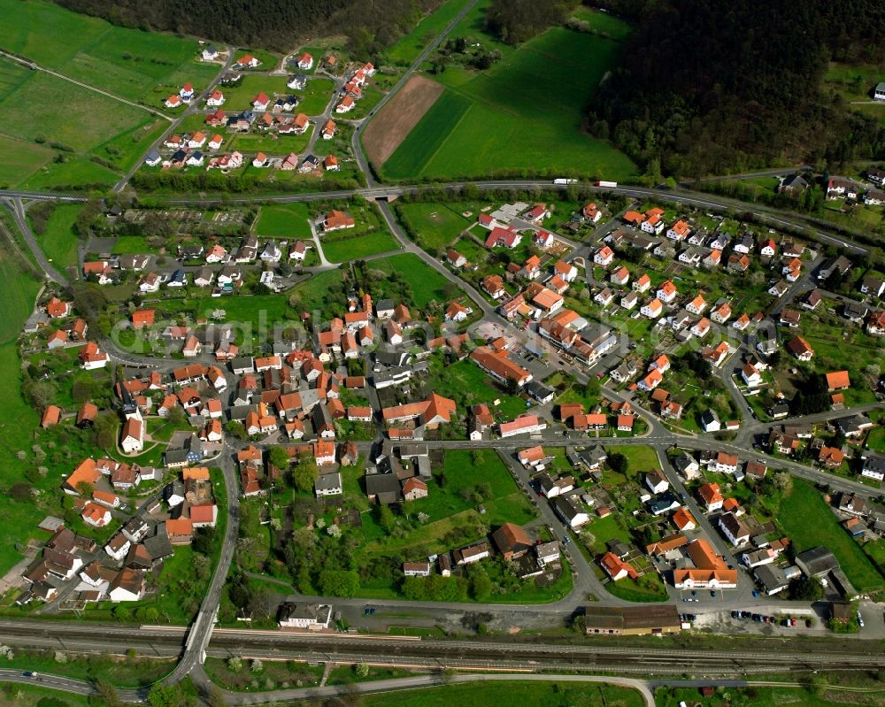 Aerial image Neukirchen - Residential area of a multi-family house settlement in Neukirchen in the state Hesse, Germany