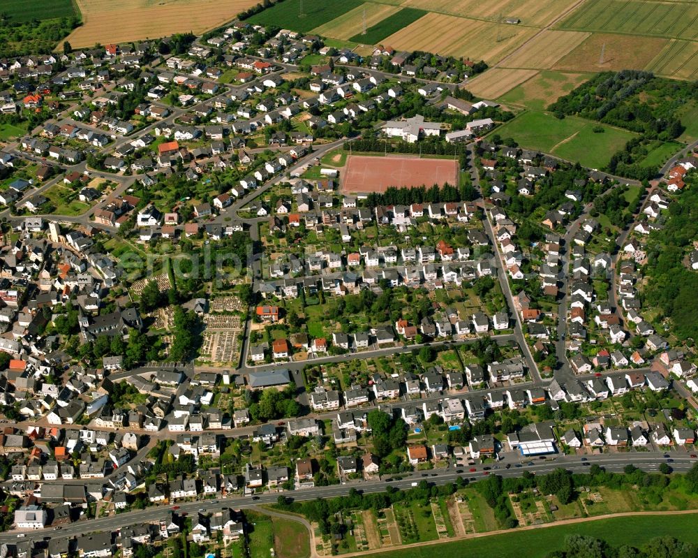 Niederbrechen from the bird's eye view: Residential area of a multi-family house settlement in Niederbrechen in the state Hesse, Germany