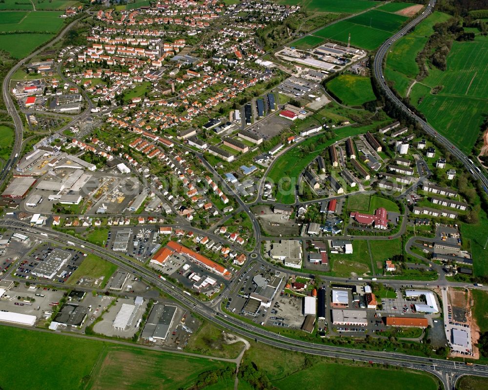 Aerial image Petersberg - Residential area of a multi-family house settlement in Petersberg in the state Hesse, Germany