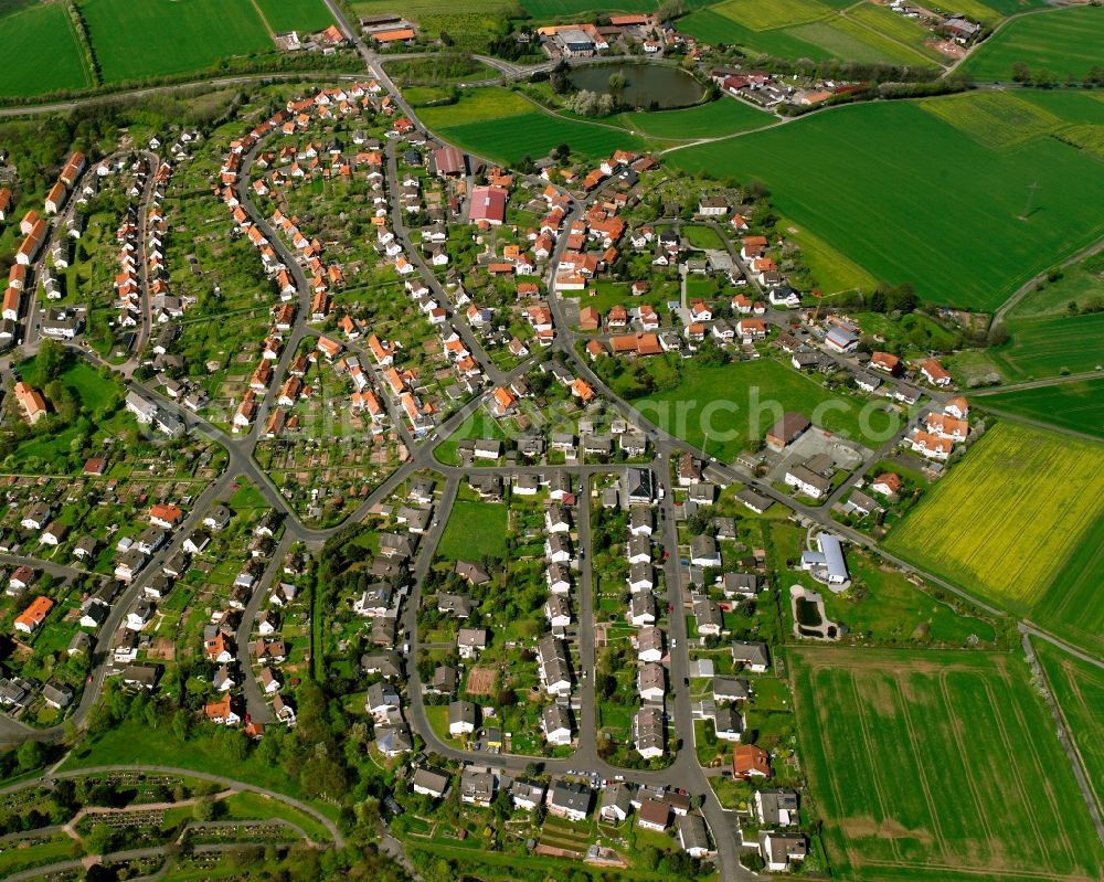 Petersberg from above - Residential area of a multi-family house settlement in Petersberg in the state Hesse, Germany