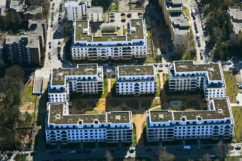 Berlin from above - Residential area of a multi-family house settlement on Rue Montesquieu in the district Wittenau in Berlin, Germany