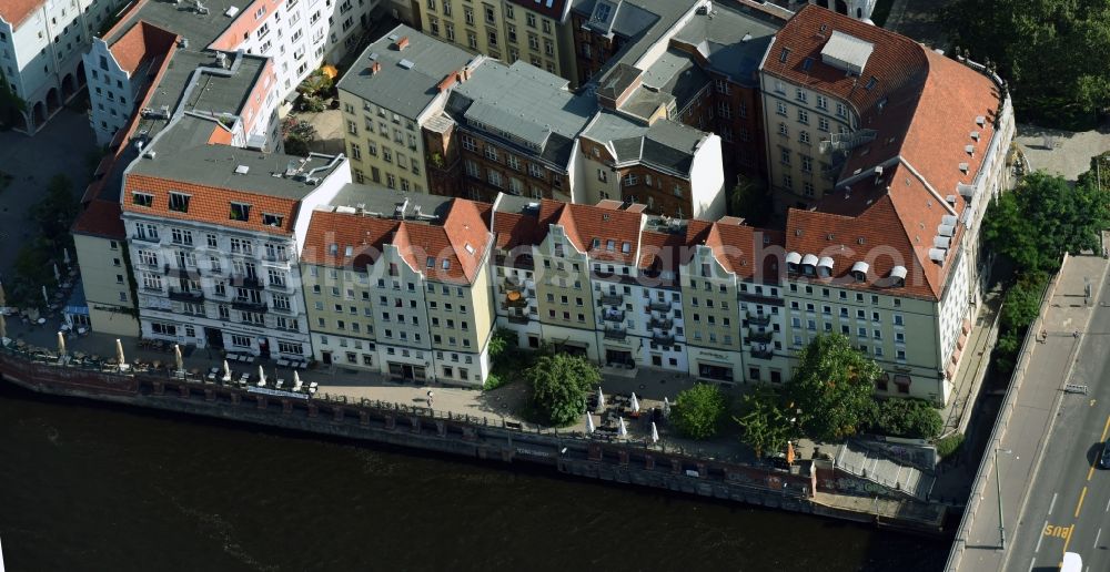 Berlin from above - Residential area of the multi-family house settlement on Spreeufer in Nikolaiviertel in the district Mitte in Berlin, Germany