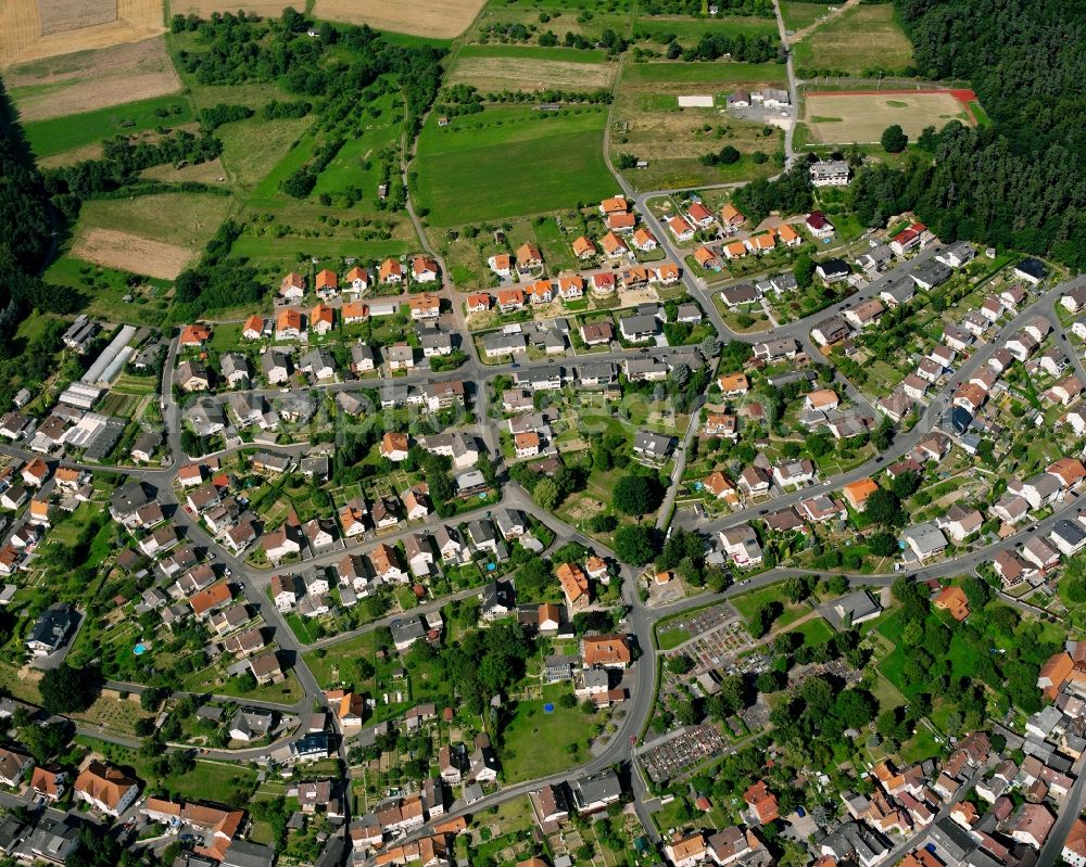 Treis from above - Residential area of a multi-family house settlement in Treis in the state Hesse, Germany