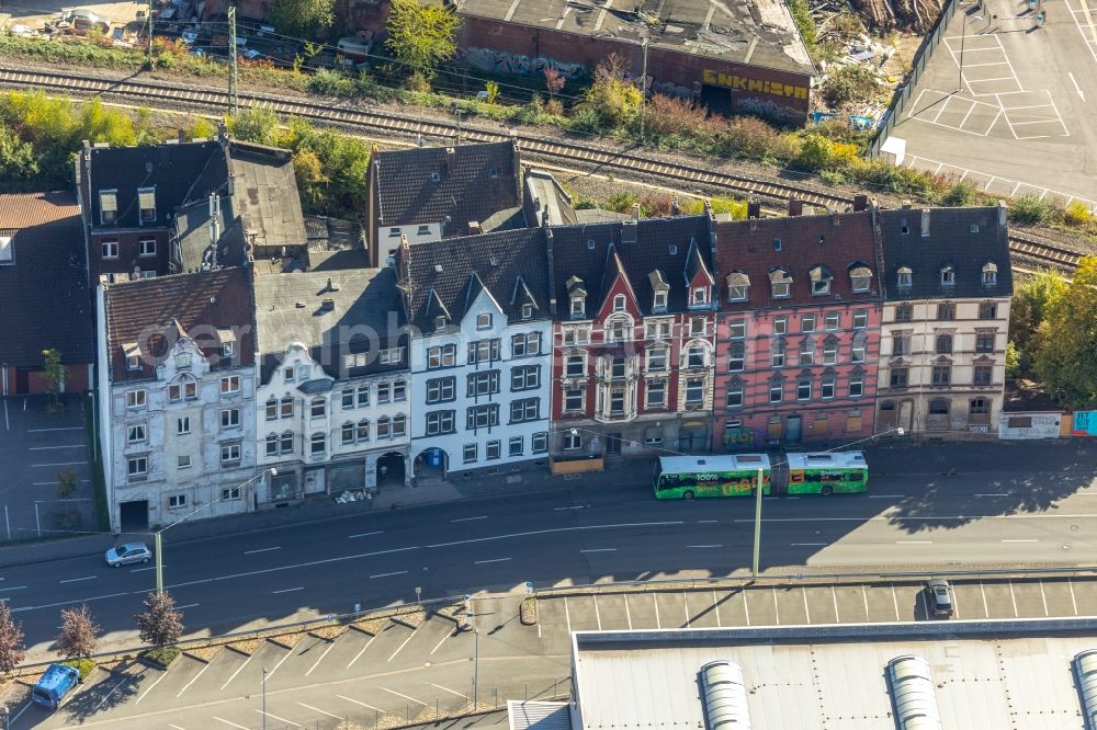 Hagen from above - Residential area of a multi-family house settlement on Wehringhauser Strasse in Hagen in the state North Rhine-Westphalia, Germany