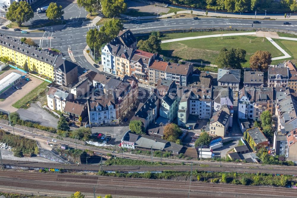 Hagen from above - Residential area of a multi-family house settlement on Wehringhauser Strasse in Hagen in the state North Rhine-Westphalia, Germany