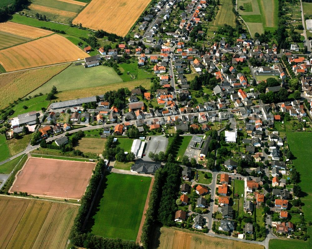 Würges from the bird's eye view: Residential area of a multi-family house settlement in Würges in the state Hesse, Germany