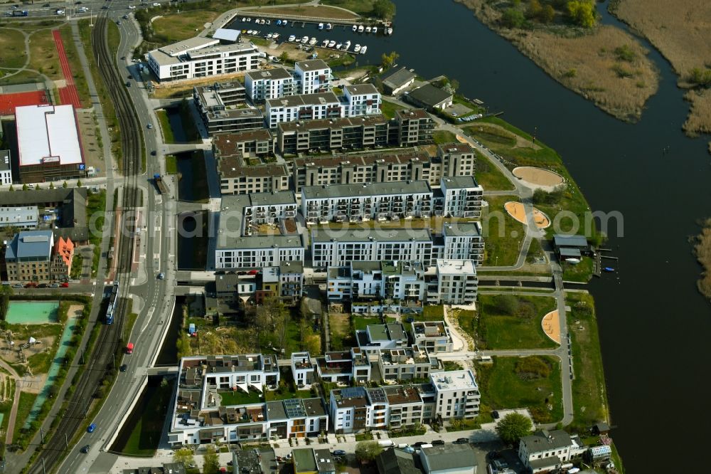 Rostock from above - Residential area of a??a??the apartment building between Haargraben and Warnow in Rostock in the state Mecklenburg-Western Pomerania, Germany