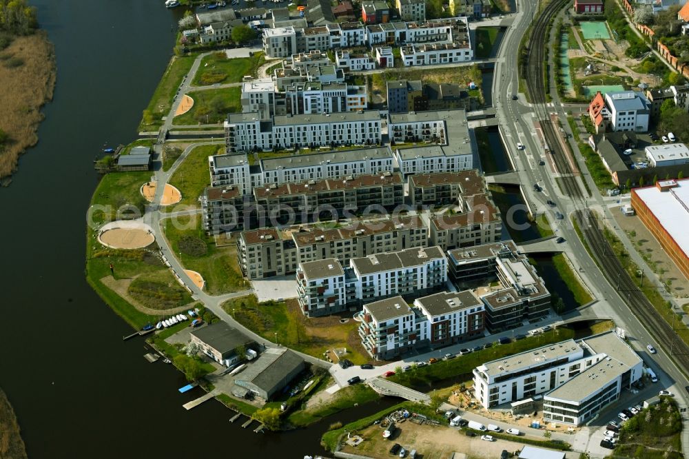 Rostock from above - Residential area of a??a??the apartment building between Haargraben and Warnow in Rostock in the state Mecklenburg-Western Pomerania, Germany