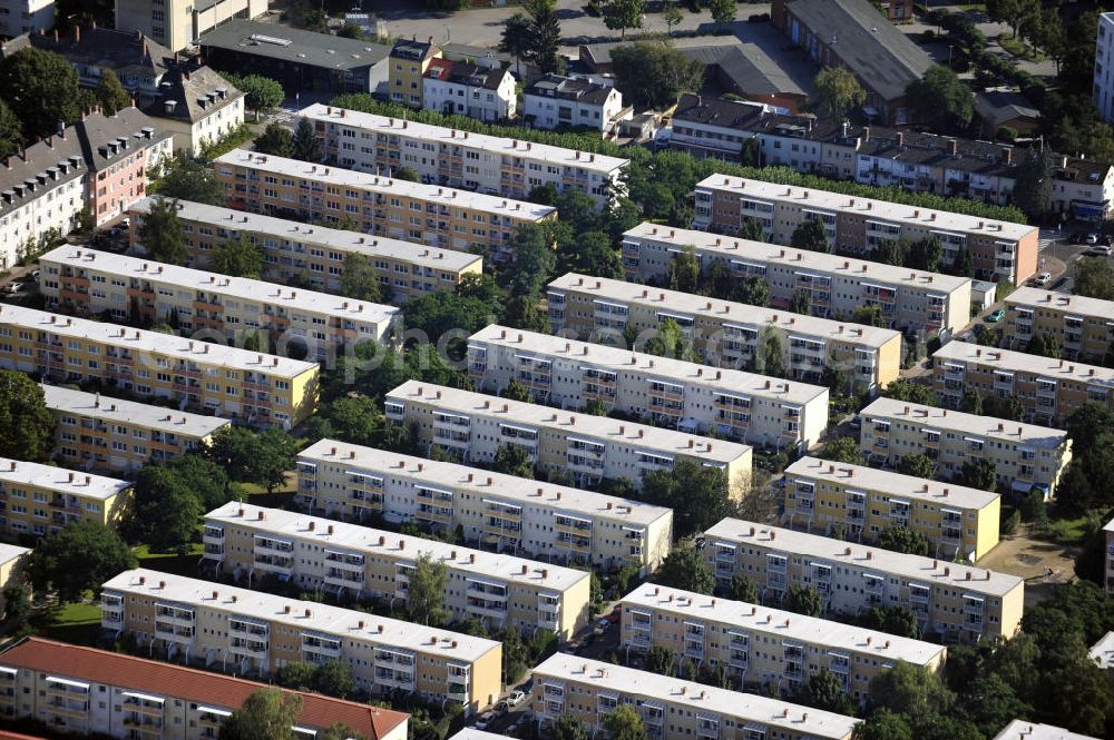 Frankfurt am Main from the bird's eye view: Mehrfamilienhäuser an der Tevestraße und Steuernagelstraße in Frankfurt am Main im Stadtbezirk Nordend-West in Hessen. Blocks of flats at the streets Tevestrasse and Steuernagelstrasse in Frankfurt on the Main in the borough Nordend-West in Hessen.