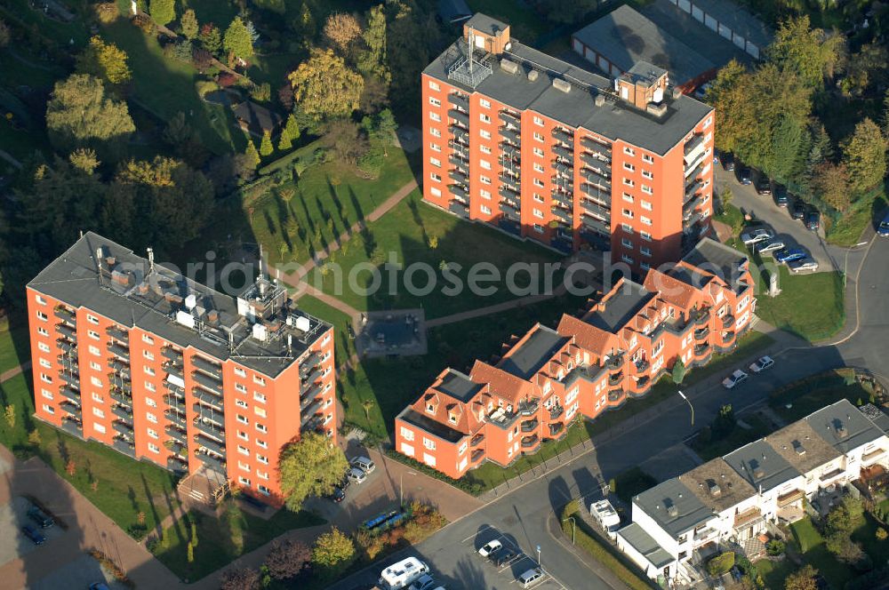 Bergkamen from above - Mehrfamilienhäuser im Wohnneubaugebiet der Unternehmensgruppe Markus Gerold an der Celler Straße 32-34 in 59192 Bergkamen.