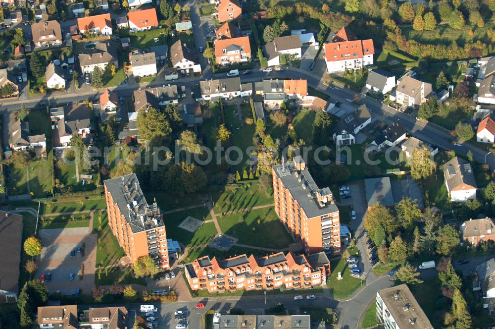 Bergkamen from the bird's eye view: Mehrfamilienhäuser im Wohnneubaugebiet der Unternehmensgruppe Markus Gerold an der Celler Straße 32-34 in 59192 Bergkamen.