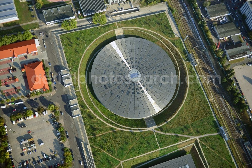 Berlin from the bird's eye view: View to the Velodrome at the Landsberger Allee in the Berlin district Prenzlauer Berg. The Velodrome is one of the largest event halls of Berlin and is used for sport events, concerts and other events