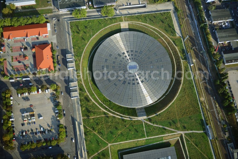 Aerial image Berlin - View to the Velodrome at the Landsberger Allee in the Berlin district Prenzlauer Berg. The Velodrome is one of the largest event halls of Berlin and is used for sport events, concerts and other events