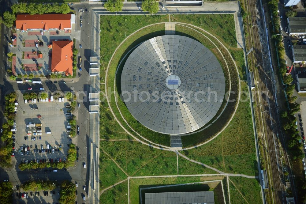 Aerial photograph Berlin - View to the Velodrome at the Landsberger Allee in the Berlin district Prenzlauer Berg. The Velodrome is one of the largest event halls of Berlin and is used for sport events, concerts and other events