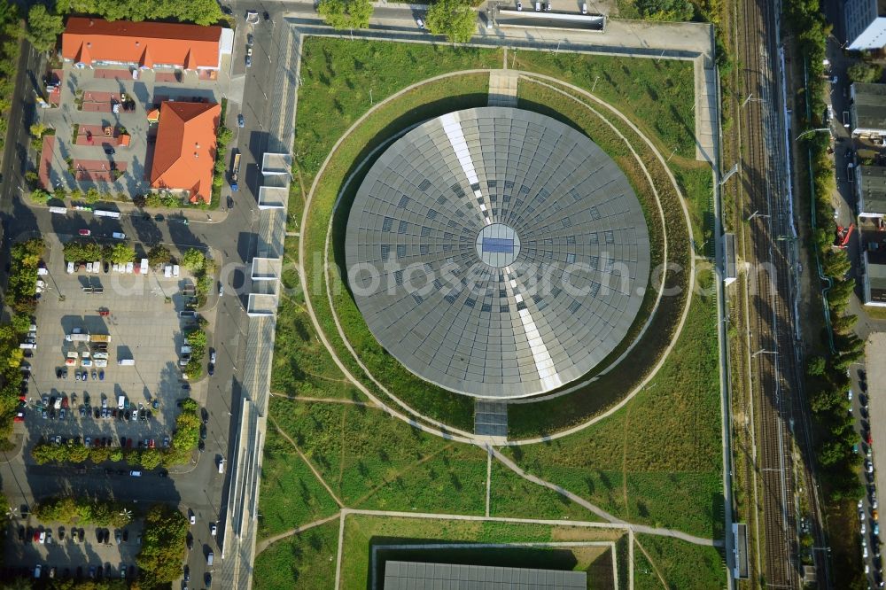 Berlin from above - View to the Velodrome at the Landsberger Allee in the Berlin district Prenzlauer Berg. The Velodrome is one of the largest event halls of Berlin and is used for sport events, concerts and other events