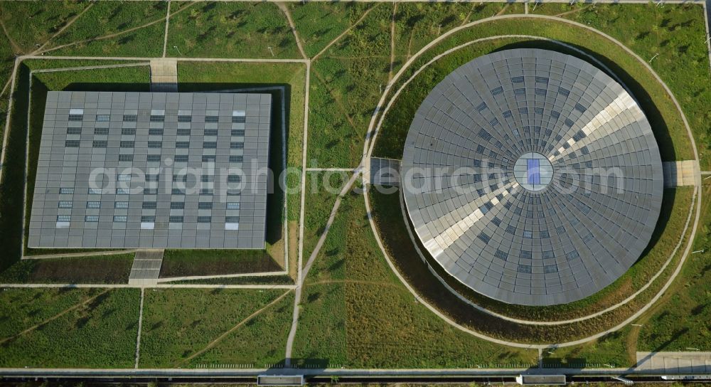 Berlin from the bird's eye view: View to the Velodrome at the Landsberger Allee in the Berlin district Prenzlauer Berg. The Velodrome is one of the largest event halls of Berlin and is used for sport events, concerts and other events