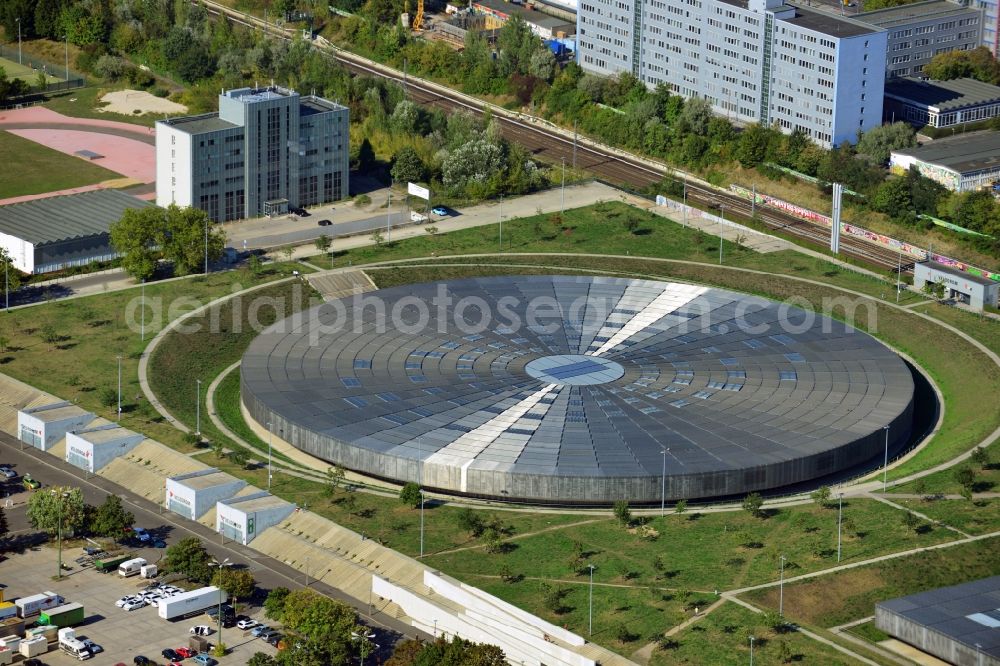 Aerial photograph Berlin - View to the Velodrome at the Landsberger Allee in the Berlin district Prenzlauer Berg. The Velodrome is one of the largest event halls of Berlin and is used for sport events, concerts and other events