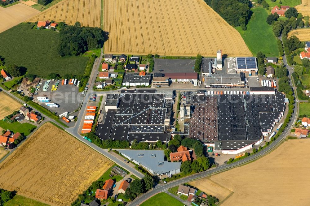 Aerial image Kirchlengern - Meise Moebel Company in the Im Winkel part in the North of Kirchlengern in the state of North Rhine-Westphalia. The company compound consists of several buildings and production halls