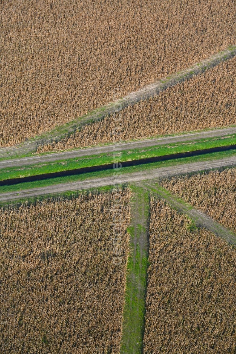 Schmachtenhagen from above - Irrigation and Melioration- channels on agricultural fields in Schmachtenhagen in the state Brandenburg, Germany