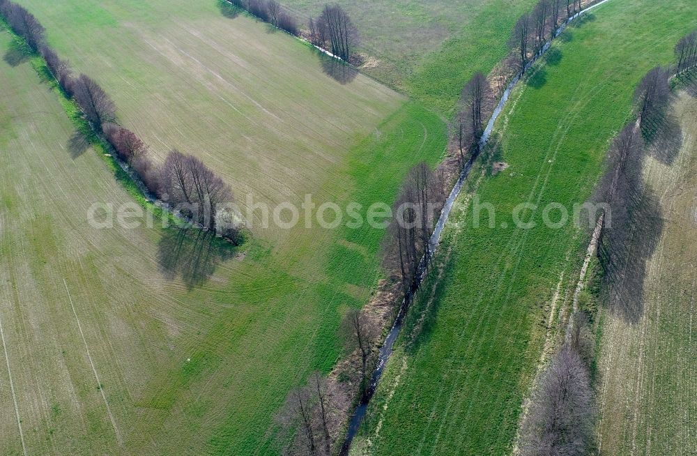 Briesen (Mark) from above - Irrigation and Melioration- channels on agricultural fields in Briesen (Mark) in the state Brandenburg, Germany