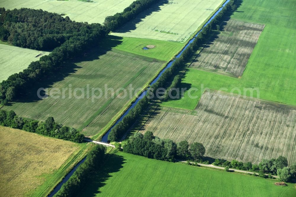 Aerial image Grebs-Niendorf - Irrigation and Melioration- channels on agricultural fields in Grebs-Niendorf in the state Mecklenburg - Western Pomerania