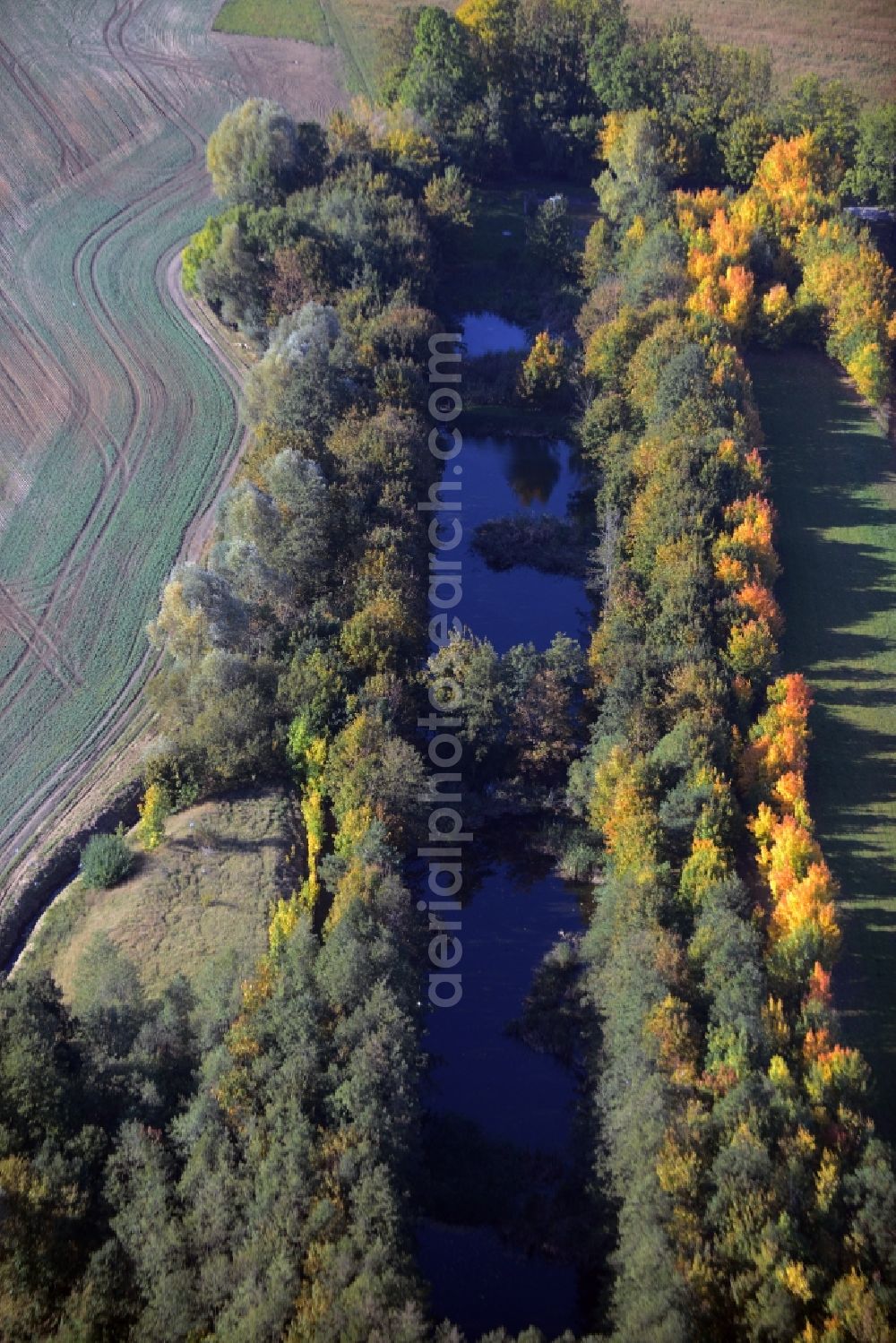 Aerial photograph Krummensee - Irrigation and Melioration- channels on agricultural fields in Krummensee in the state Brandenburg